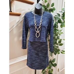 Top Shops Women's Blue Polyester Round Neck Long Sleeve Knee Length Dress Size 2